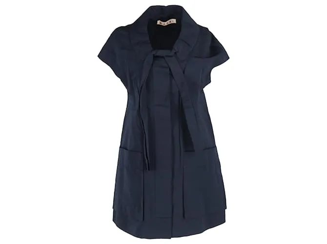 Abito Mini in Cotone Blu Navy con Dettaglio Fiocco Marni