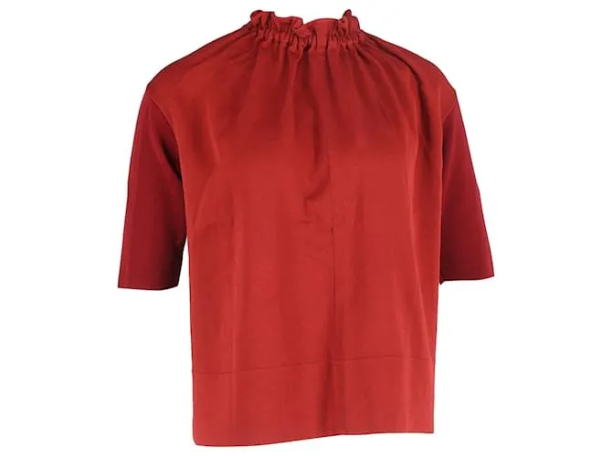 Top con colletto a volant Marni in cotone rosso