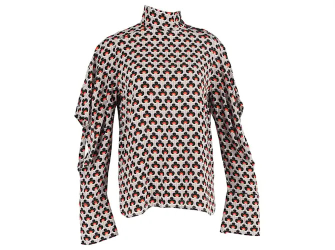 Top a collo alto con ritagli stampato Marni in seta multicolore