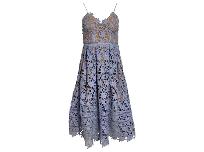 Self portrait Abito Midi Azaelea in Pizzo di Poliestere Viola Porpora