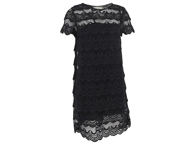 Abito Mini in Cotone Nero con Dettagli in Pizzo di Michael Kors