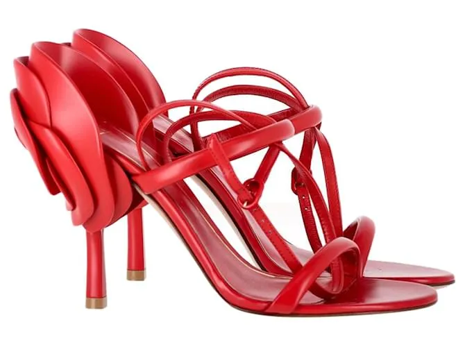 Valentino Garavani Sandali Valentino 100 Rose impreziositi in pelle rossa Rosso