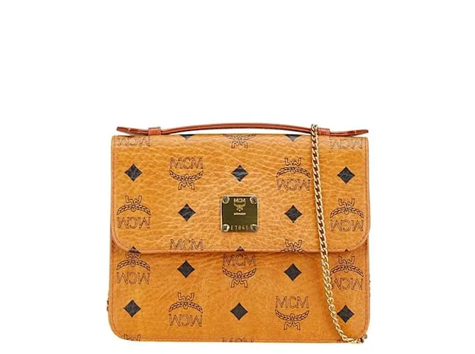 Borsa a Spalla MCM Visetos Glam Chain Marrone Nero