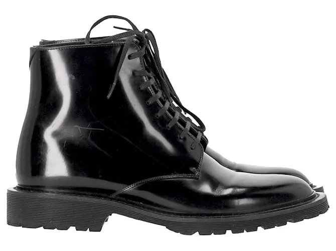 Stivali militari con lacci Saint Laurent in pelle nera Nero