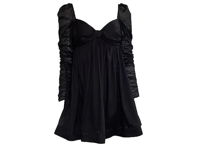 Abito Mini Baby Doll Arricciato Zimmermann in Cotone Nero