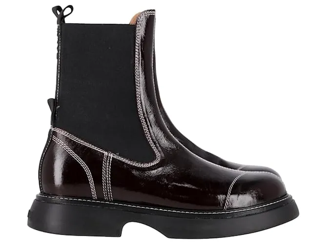 Stivali Chelsea Mid Exeryday Ganni in pelle bordeaux Bordò