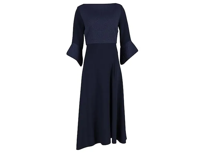 Abito midi con scollo a barca in viscosa blu navy di Roland Mouret