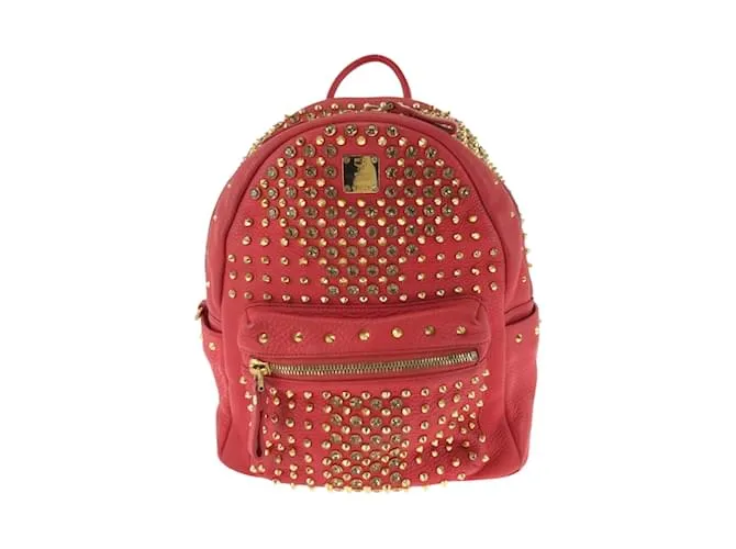 Zaino in pelle rossa con borchie MCM Rosso