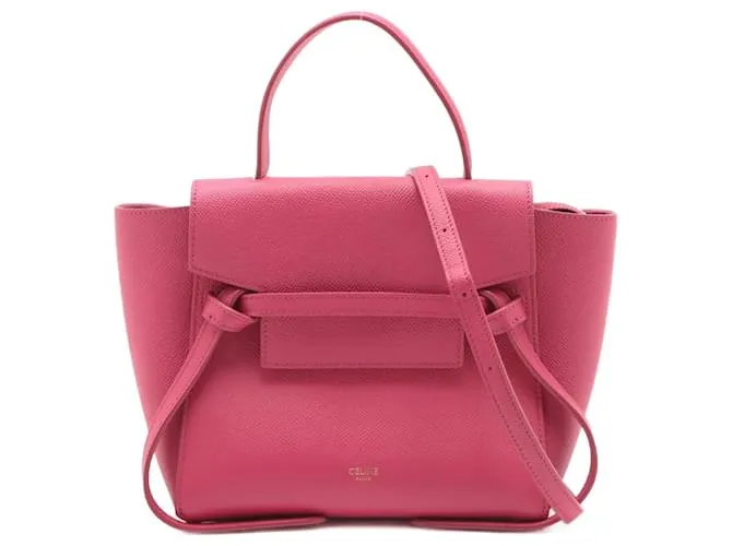 Céline Belt Bag in pelle di vitello grana nano, borsa tote 3 modi, rosa