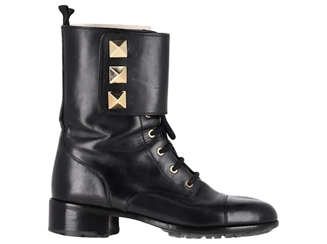 Valentino Garavani Stivali da combattimento con lacci Valentino Rockstud in pelle nera Nero