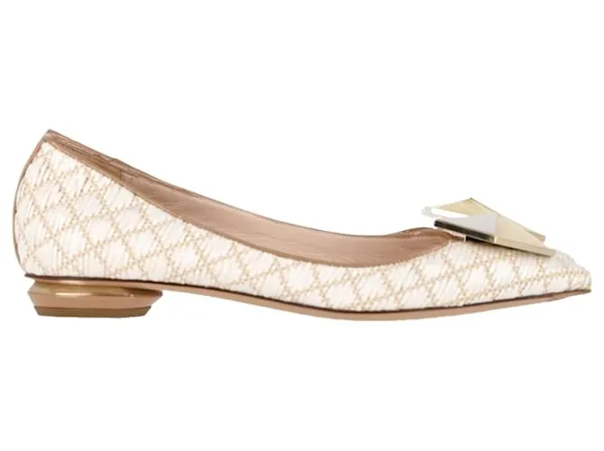 Ballerine con dettaglio esagonale Nicholas Kirkwood in rafia crema Bianco Crudo