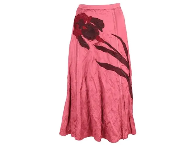 Gonna midi A-Line in viscosa rosa Erdem Satin Marrone