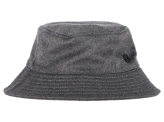 Cappello bucket in lana grigia con logo applicato Maison Michel Angele Grigio