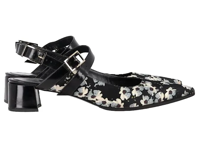 Pumps slingback con stampa floreale Erdem in raso nero