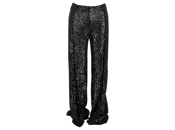 Pantaloni a gamba larga in poliestere nero con paillettes Tom Ford