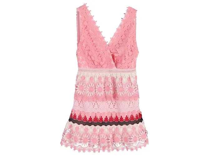 Self portrait Abito Mini a Fiori Rigati in Guipure Rosa in Poliestere