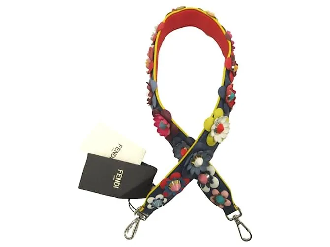 Accessorio per borsa a spalla in pelle Fendi Flower Studs Strap You Webbing Multicolore