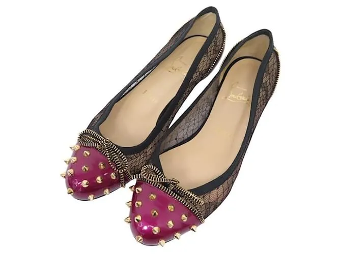 SCARPE BALLET CANDY SPIKE CHRISTIAN LOUBOUTIN 36.5 PELLE LUCIDA Rosa