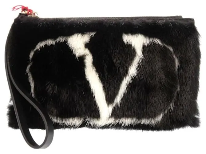 Borsa a mano in visone Valentino Garavani Nero Bianco