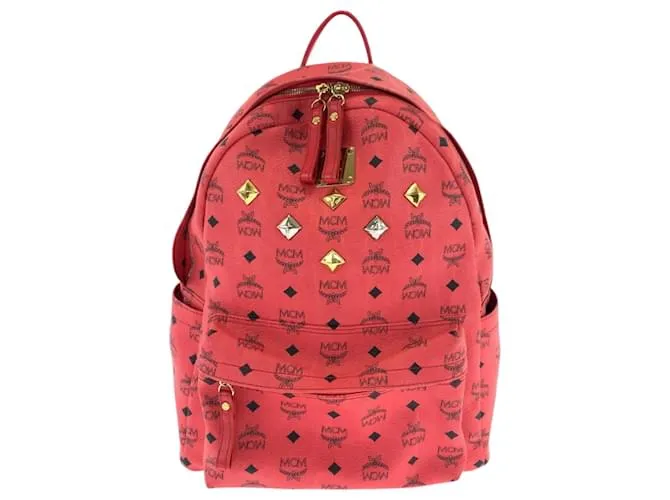 Zaino in pelle rossa MCM Visetos con borchie Rosso