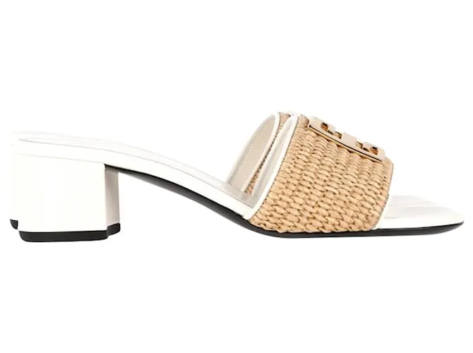Sandali slide in pelle bianca con medaglione in rafia 4G di Givenchy