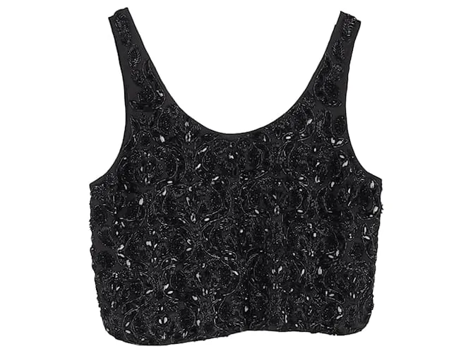 Top corto ricamato in seta nera di Dries Van Noten Nero