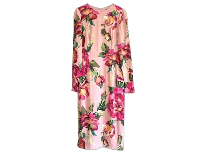 Abito a tubino con stampa di rosa di Dolce & Gabbana