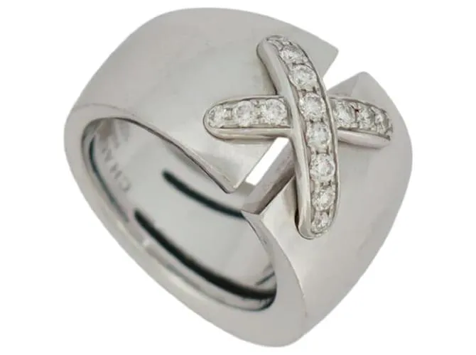 ANELLO CHAUMET LIENS CROISES GM T56 ASIMMETRICO IN ORO BIANCO DIAMANTI 0,45CT Argento