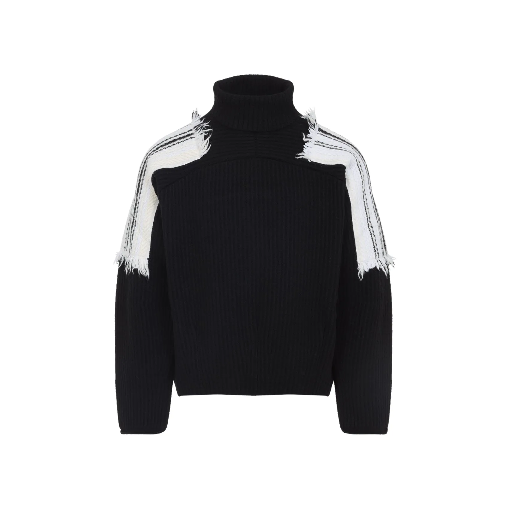 Black Virgin Wool Jacquard Stripe Turtle Neck