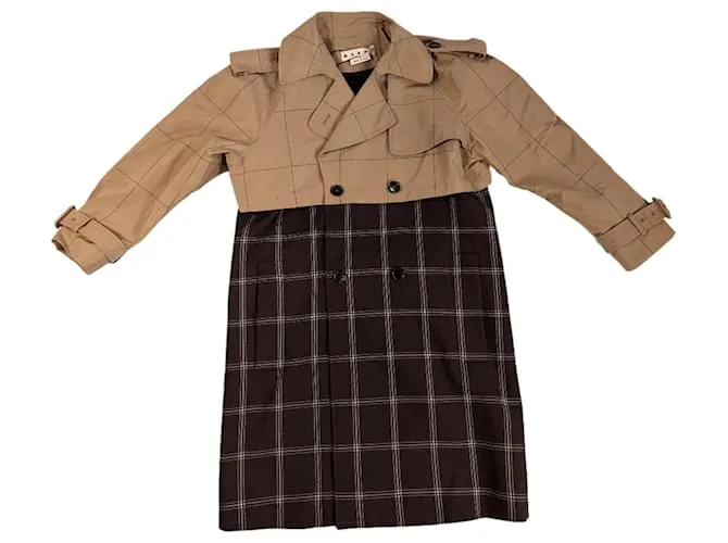 Trench coat a quadri bicolore Marni, taglia 38 Marrone