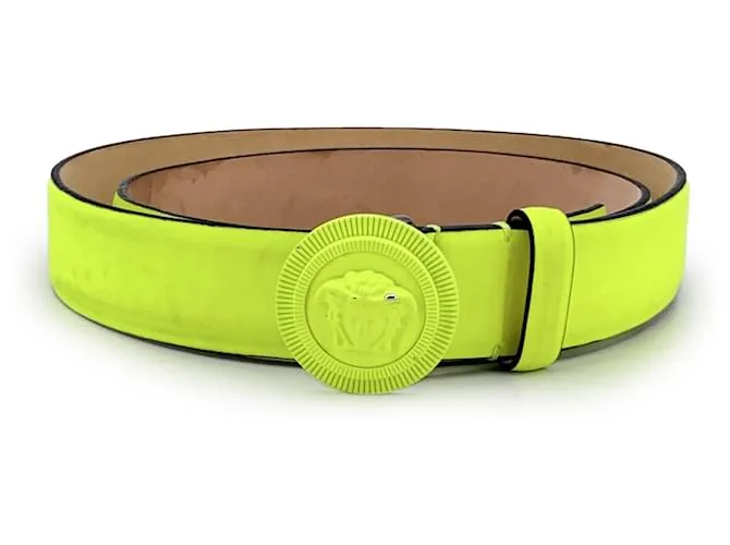 Versace Cintura in pelle gialla fluorescente con fibbia logo Medusa, taglia 90/36 Giallo