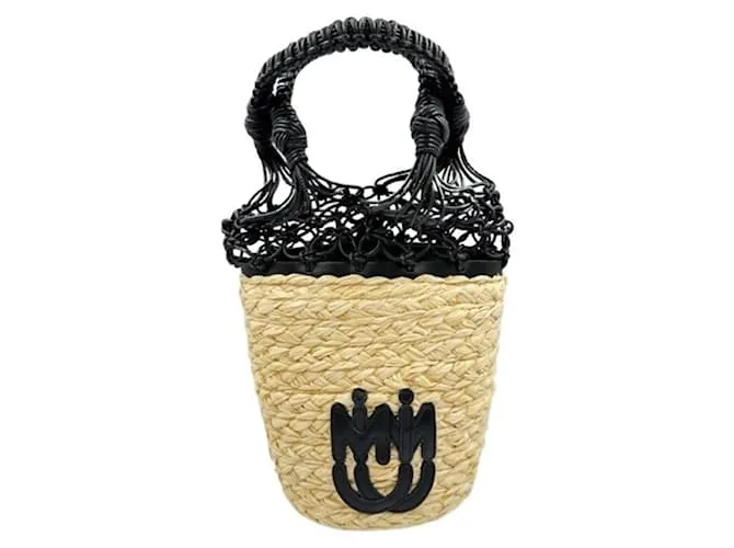 Borsa a secchiello MIU Miu 5BE061 Nero Beige