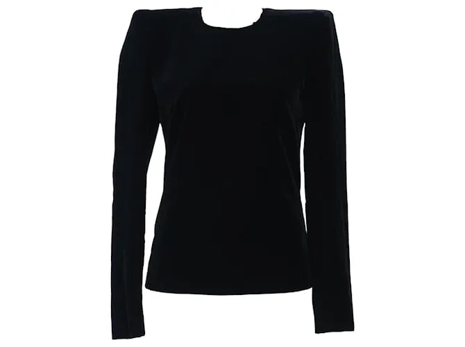 Top in velluto strutturato a maniche lunghe Saint Laurent in viscosa nera Nero
