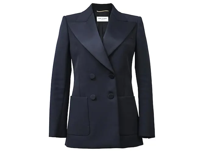Blazer doppiopetto in lana nera Saint Laurent Nero