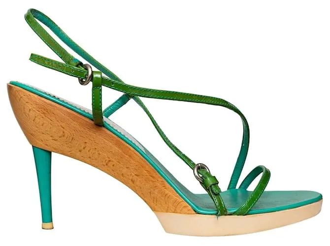 Miu Miu Tacchi con Cinturino in Legno - Anni 2000 Verde