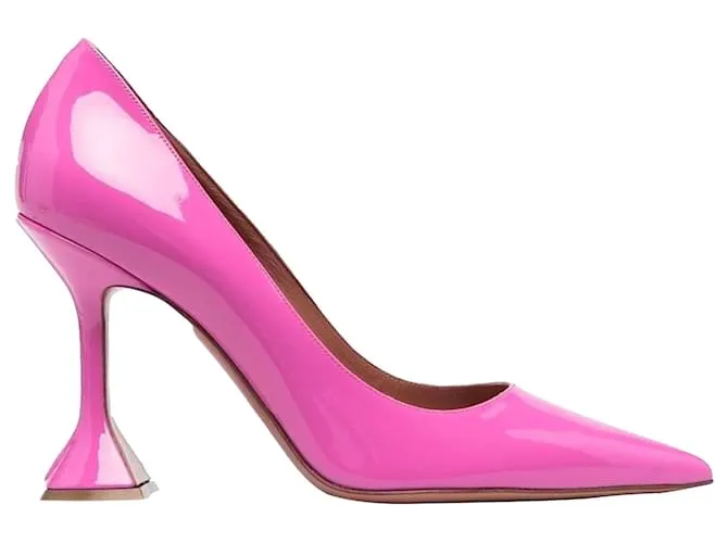 Amina Muaddi Décolleté in Pelle Verniciata Rosa