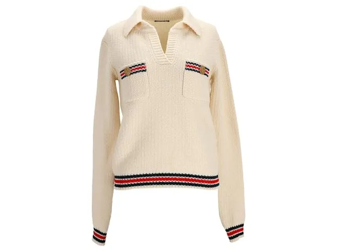 Maglione in lana crema con colletto decorato di Balmain Bianco Crudo