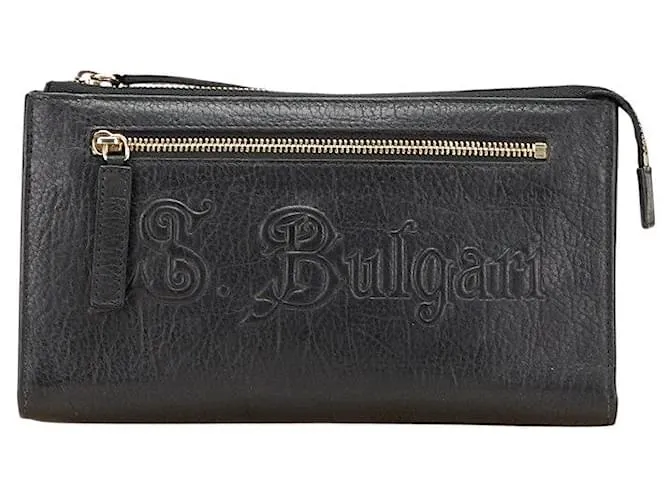 Bulgari Pochette in pelle con zip e logo Bvlgari Nero