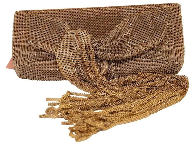 Clutch Banu Mini con frange e decorazioni in cristallo in metallo dorato di Cult Gaia D'oro Metallico