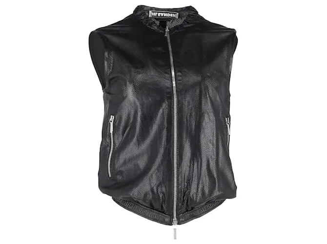 Gilet con zip perforato Jil Sander in pelle nera Nero