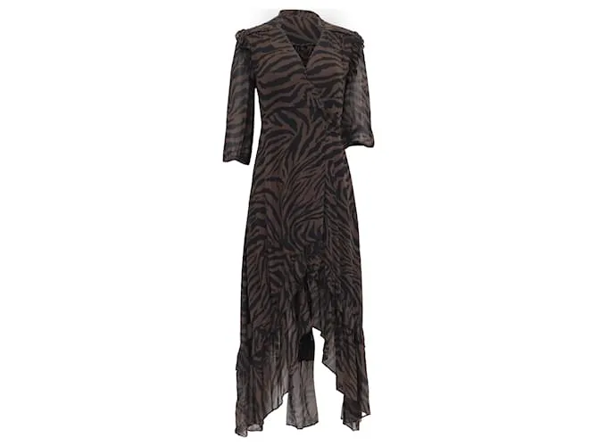 Abito maxi avvolgente con stampa zebra Ba&Sh Selena in viscosa marrone