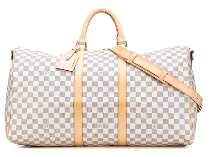 Borsa 2 in 1 Louis Vuitton Keepall Bandouliere Damier Azur Bianco