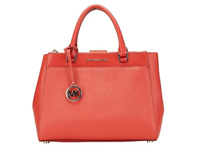 Borsa in pelle con logo e hardware Michael Kors Rosso