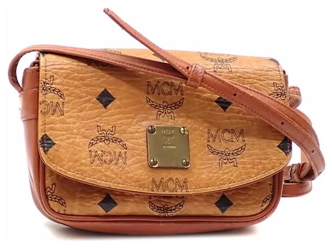 Borsa a spalla in pelle marrone MCM