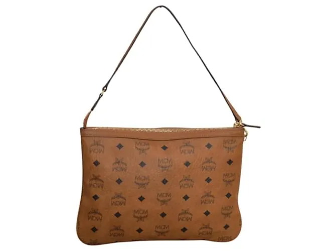 MCM Brown Visetos Monogram Baguette in Pelle Camel Marrone con Stampa Nera