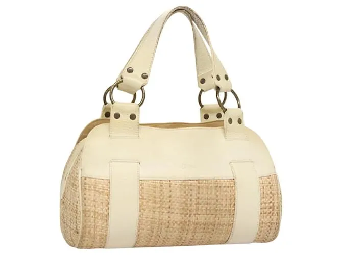 Chloé Borsa a mano Chloe in rafia beige e bianca Auth bs27427 Bianco