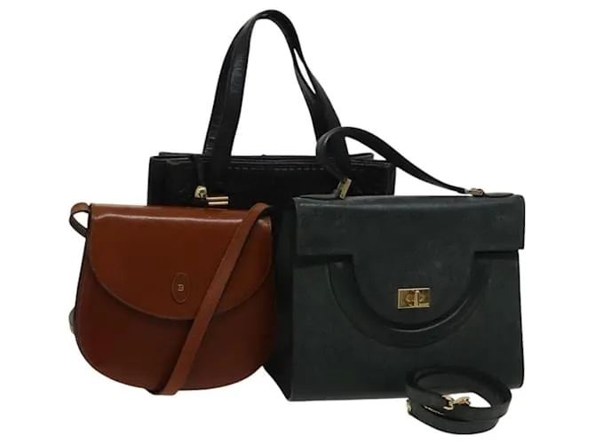 BALLY Borsa trapuntata in pelle 3 pezzi Verde Nero Marrone Auth BA3270