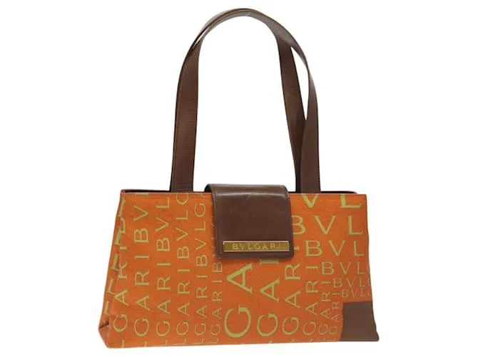 Bulgari Borsa a spalla BVLGARI Logo Mania in tela arancione e oro Auth BA3606 D'oro