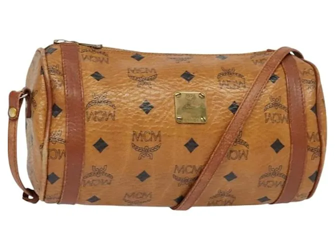 Borsa a spalla MCM Logogram Vicetos in pelle PVC marrone oro Auth BA2990 D'oro