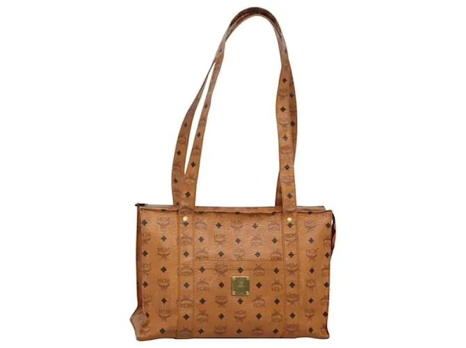 Borsa a spalla MCM Logogram Vicetos in pelle PVC marrone oro Auth BA3258 D'oro